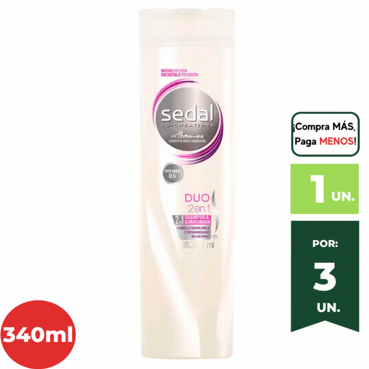 Shampoo con Acondiconador SEDAL Duo 2 en 1 Frasco 340ml.