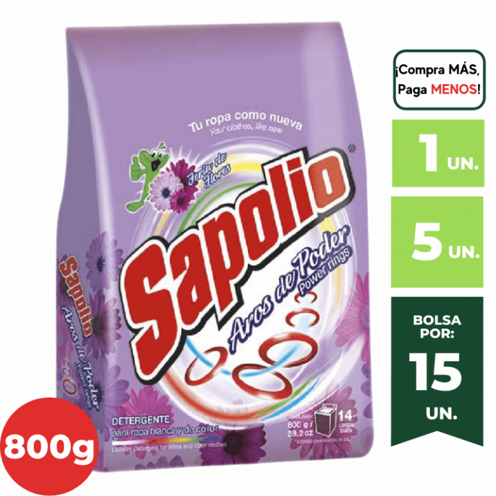 Detergente en Polvo SAPOLIO Flores Bolsa 750g.