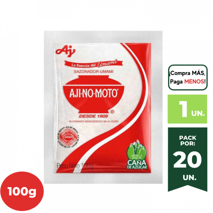 Sazonador AJI-NO-MOTO Umami Glutamato de Sodio Sobre 100g.