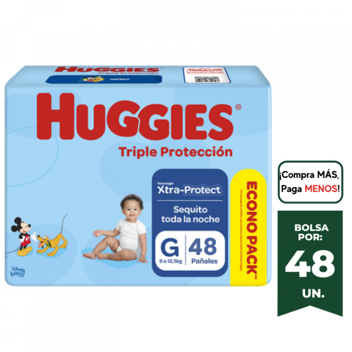 Pañales para Bebe HUGGIES Triple Protección Talla G Paquete 48und.