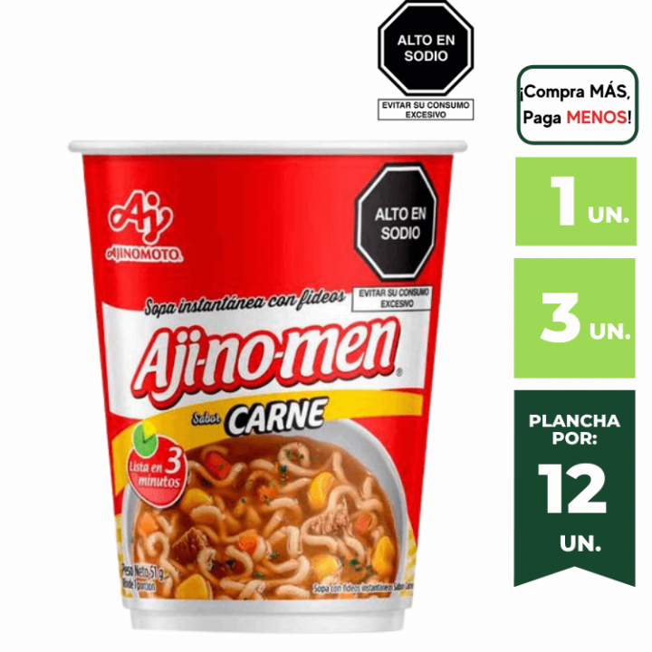 Sopa Instantánea con Fideos AJINOMEN Sabor Carne Vaso 51g.