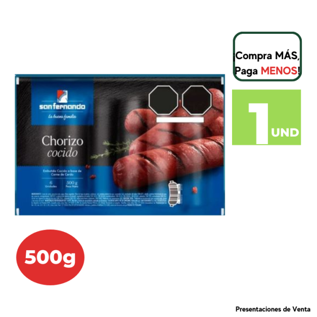 Chorizo Cocido SAN FERNANDO Paquete 500g.