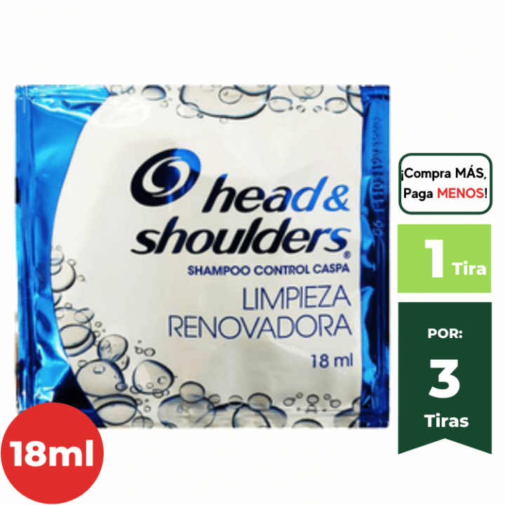 Shampoo HEAD & SHOULDERS  Limpieza Renovadora Sachet 18ml. Tira x 12Un.