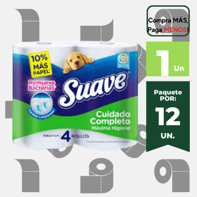 Papel Higiénico SUAVE Cuidado Completo Doble Hoja Pack 4und.