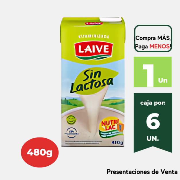 Mezcla Láctea Evaporada LAIVE Sin Lactosa Caja 480g.