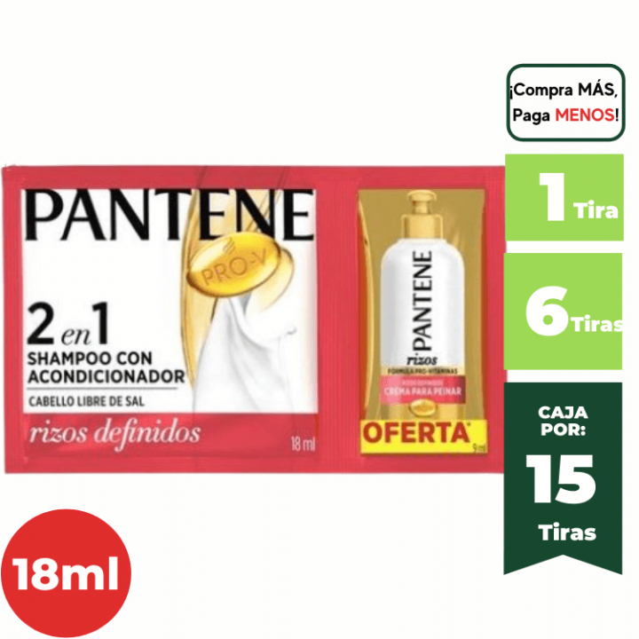 Shampoo + Acondicionador PANTENE Rizos Definidos Sachet 18ml. + 9ml. Tira x 12Un.