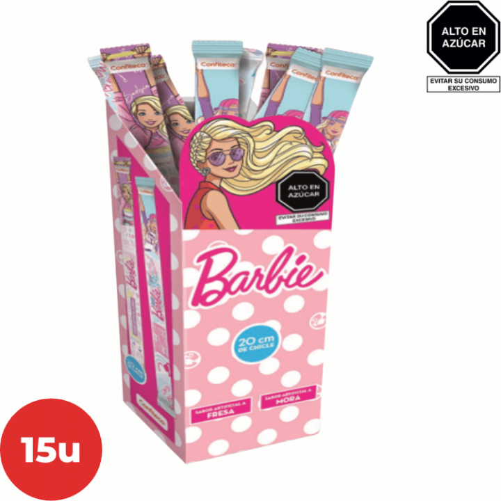 Chicle Tubo BARBIE Sabor Fresa y Mora Caja 15 Un.