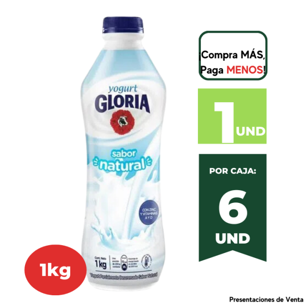 YOGURT BEBIBLE GLORIA NATURAL BOTELLA 1KG.