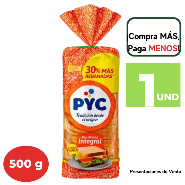 Pan de Molde integral PYC Bolsa 500g