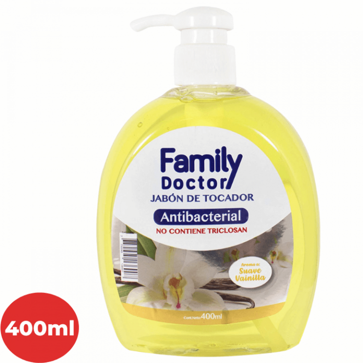 Jabón de Tocador FAMILY DOCTOR Antibacterial Suave Vainilla Frasco 400ml.