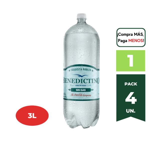 Agua sin Gas BENEDICTINO Botella 3L