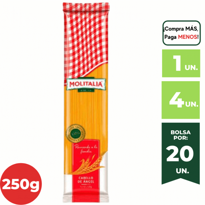 Fideos Cabello de Ángel MOLITALIA Bolsa 250g.