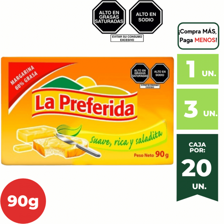 Margarina LA PREFERIDA con Sal Barra 90g.