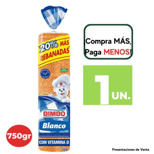 Pan de molde blanco BIMBO extra grande bolsa 750g