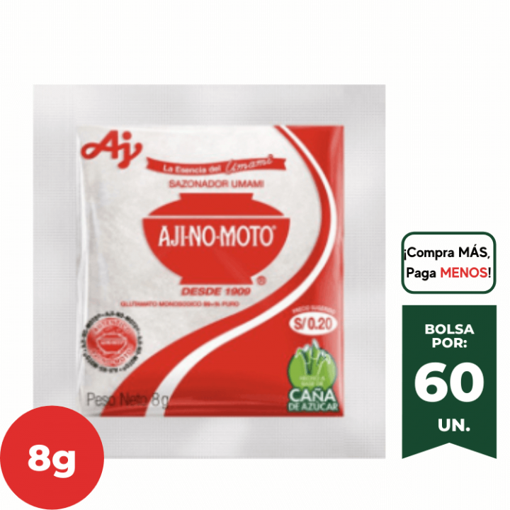 Sazonador AJINOMOTO Umami Glutamato de Sodio 8g. Bolsa 60Un.