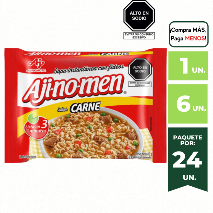 Sopa Instantánea con Fideos AJINOMEN Sabor Carne Bolsa 80g.