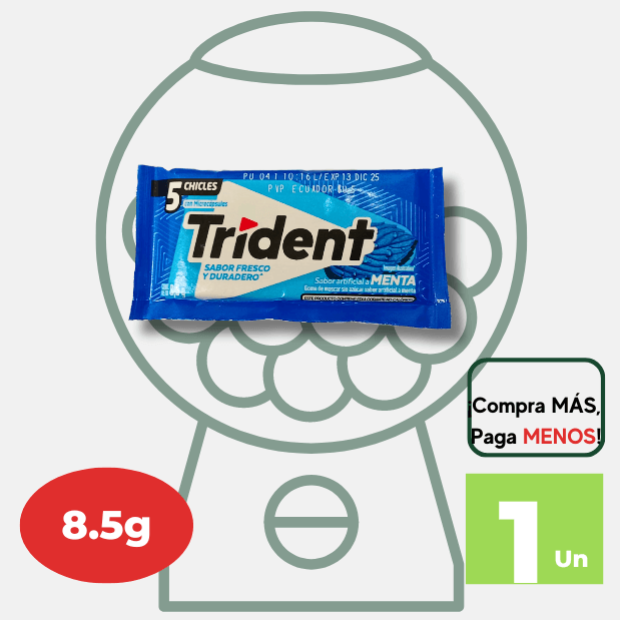 Goma de mascar TRIDENT Menta Paquete 8.5g.