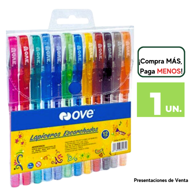 Lapiceros OVE Escarchados x 12uni.