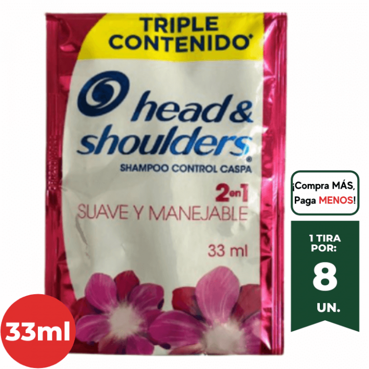 Shampoo HEAD & SHOULDERS  Suave y Manejable Sachet 33ml. Tira x 8Un.