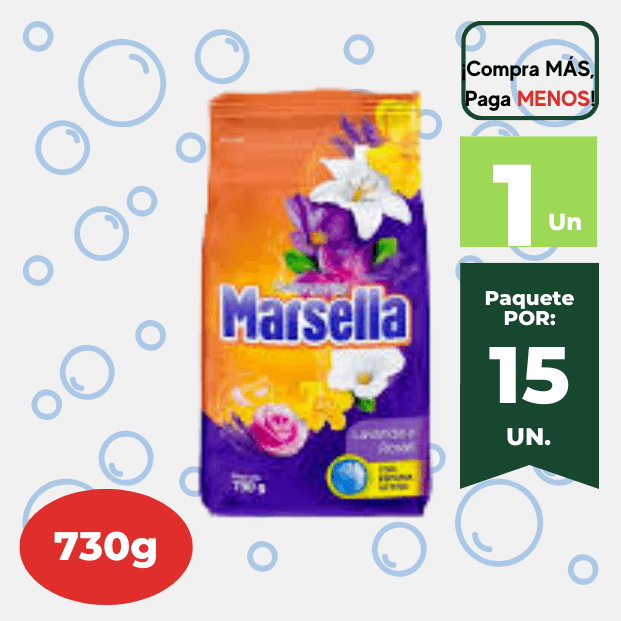 Detergente en Polvo MARSELLA Lavanda y Rosas 730g.