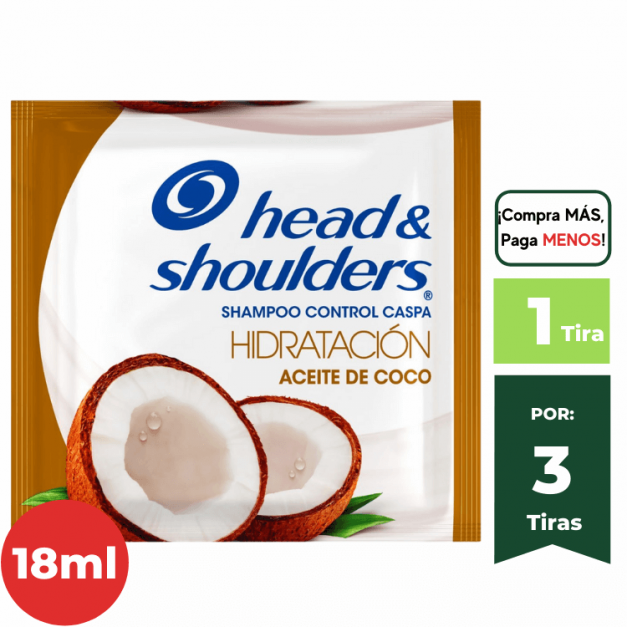 Shampoo HEAD & SHOULDERS  Hidratación Aceite de Coco 18ml. Tira x 12Un.