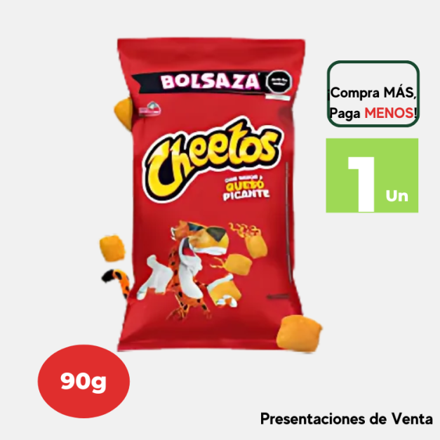 Piqueos CHEETOS FRITO LAY Picante Bolsa 90g.