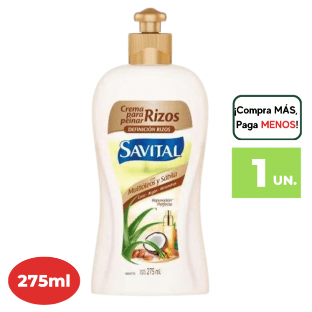 Crema para peinar Rizos SAVITAL Multióleos y Sábila Frasco 275ml