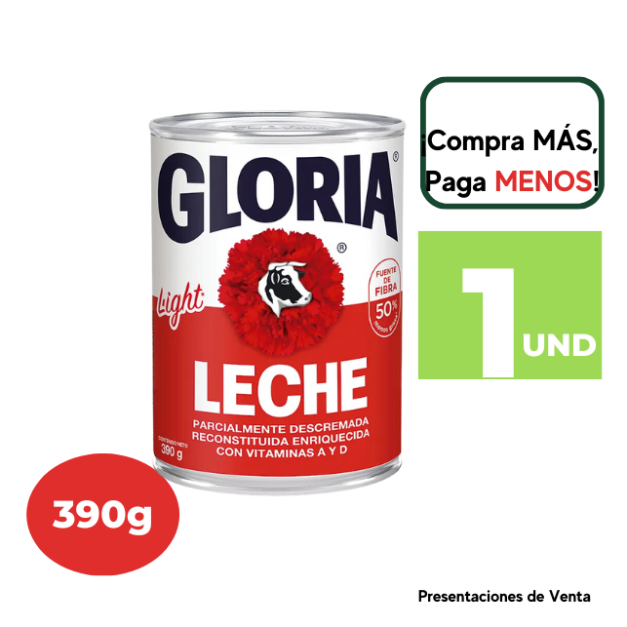 Leche GLORIA Light Roja Lata 390g.