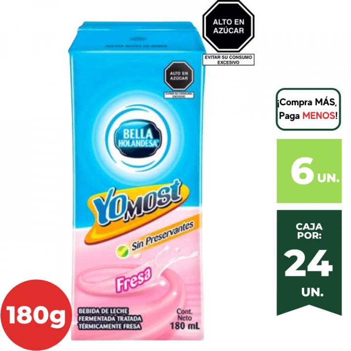 Yogurt YOMOST Fresa Pack por 6 Un. Caja 180ml.