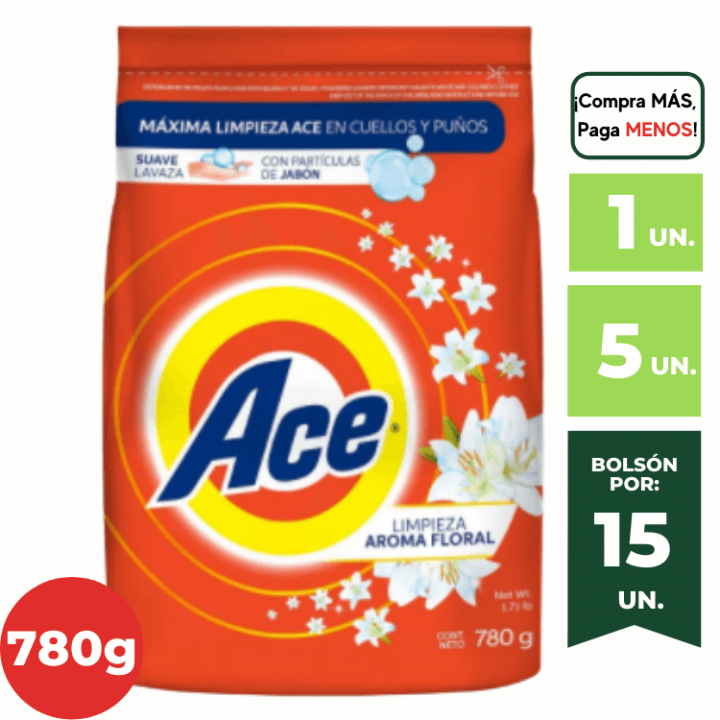 Detergente en Polvo ACE Aroma Floral 750g.