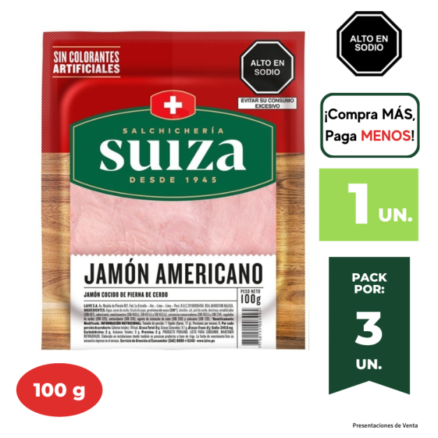 Jamon Americano SUIZA paquete 100 g.