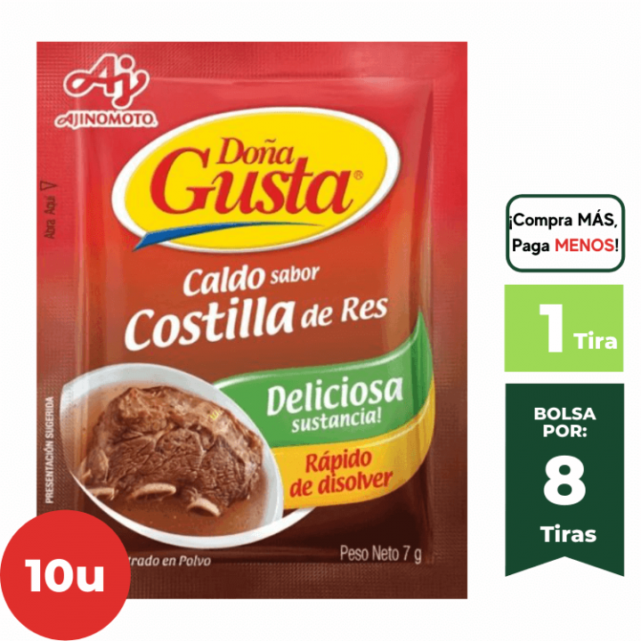 Concentrado en Polvo DOÑA GUSTA Caldo Sabor Costilla de Res 7g. Tira 10Un.