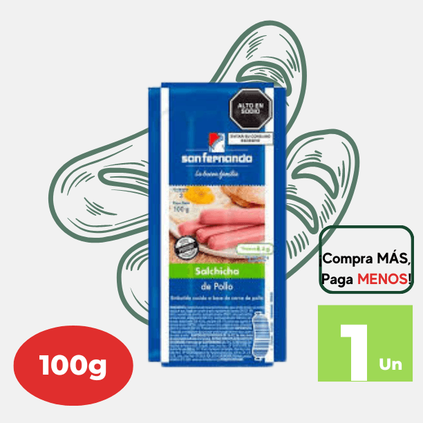 Salchicha de pollo SAN FERNANDO paquete de 100g