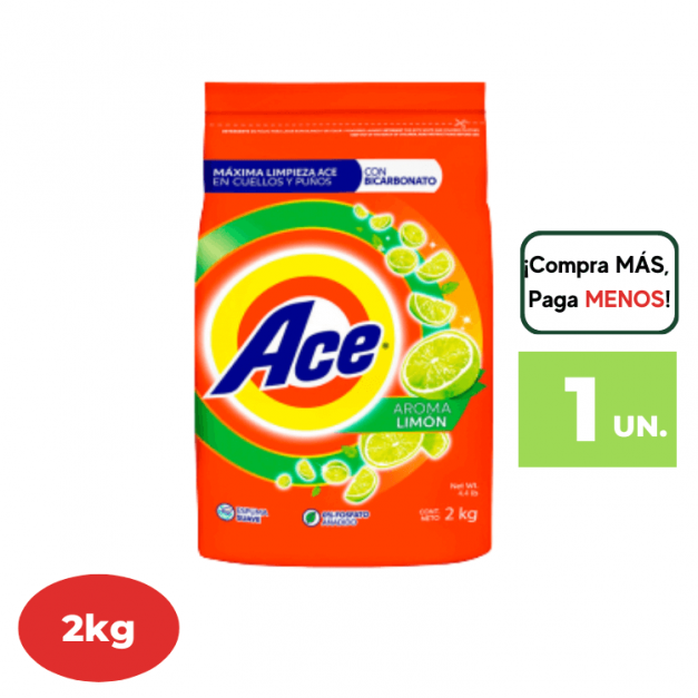Detergente en Polvo ACE Aroma Limón 2kg.