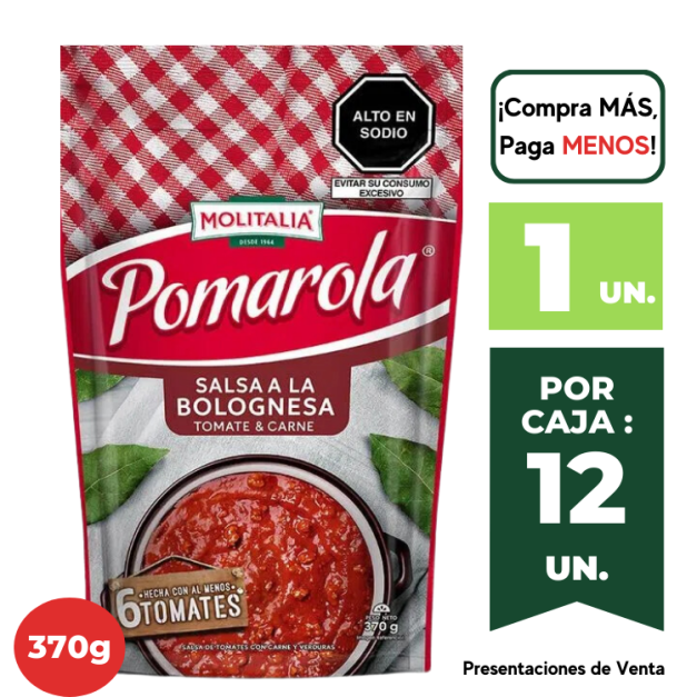 Salsa a la Bolognesa con Tomate y Carne Pomarola MOLITALIA Doypack 370g