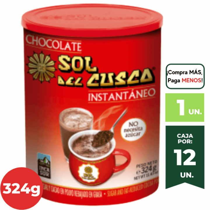Chocolate Instantáneo SOL DE CUSCO Clásico Lata 324g.