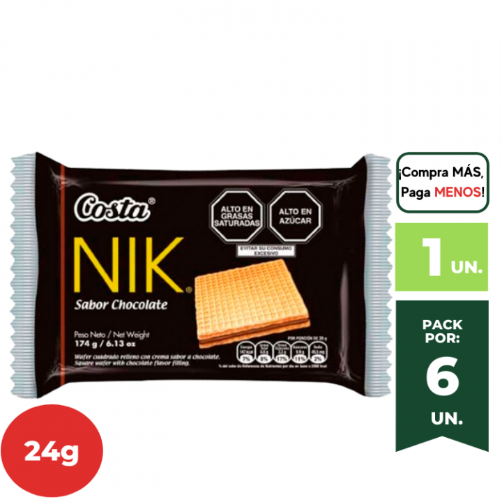 Wafer Nik COSTA Sabor Chocolate Paquete 6 und. x 27g