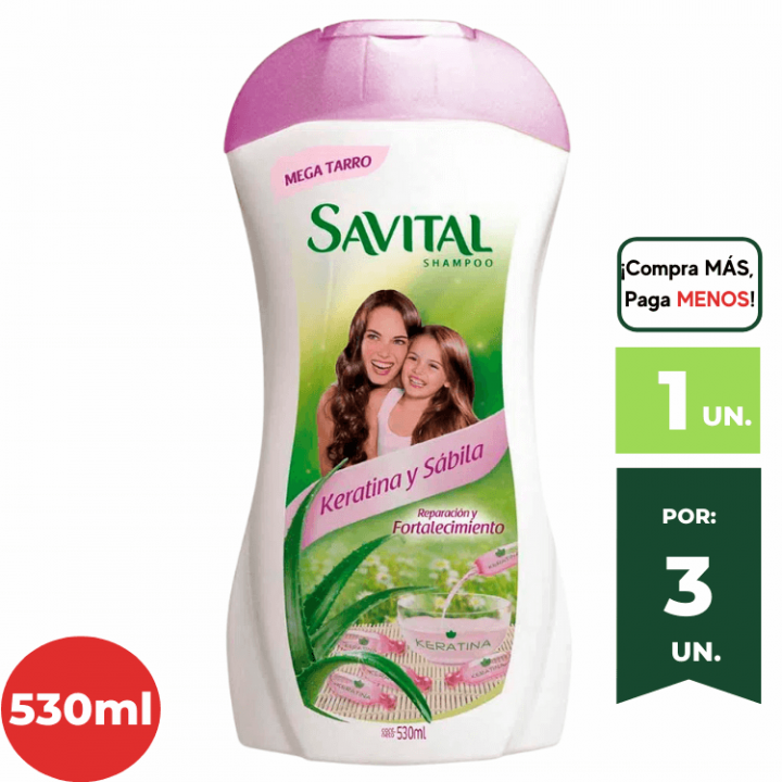 Shampoo SAVITAL Keratina y Sábila Frasco 530ml.