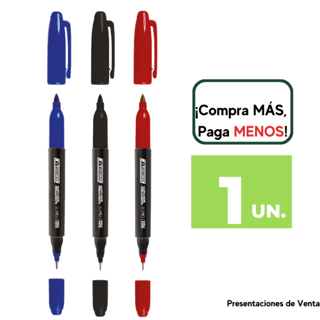 Marcador Permanente MARKER con Doble Punta Rojo/Negro/Azul.
