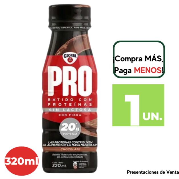 Batido Protéico GLORIA Pro Chocolate Botella 320ml.