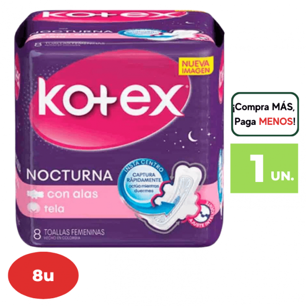 Toalla Higiénica KOTEX Nocturna Paquete 8un.
