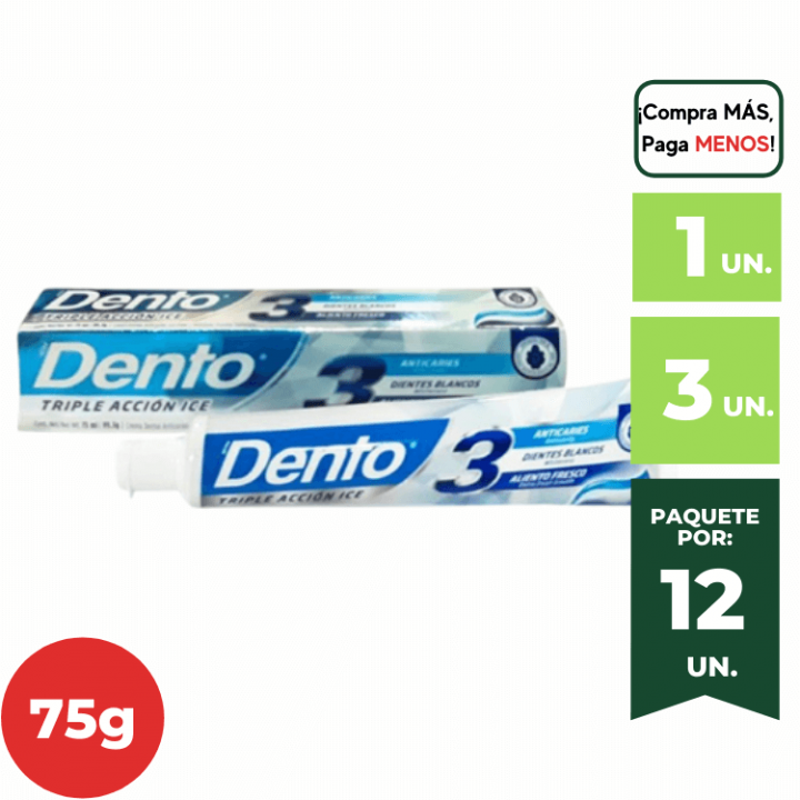 Pasta Dental DENTO Triple Acción Ice Tubo 75g.