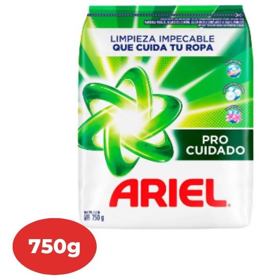 Detergente en Polvo ARIEL Pro Cuidado Bolsa 750g.