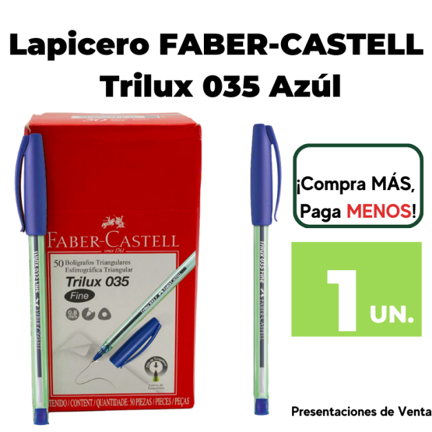 Lapicero FABER-CASTELL Trilux 035 Azúl.