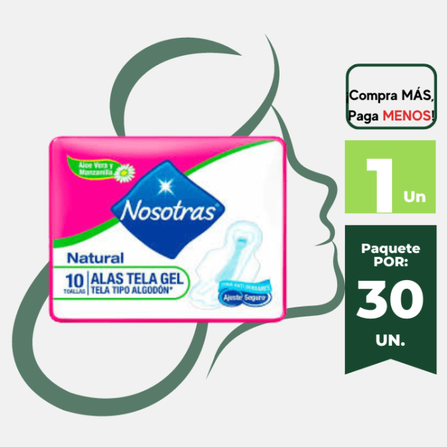 Toalla Higienica NOSOTRAS Natural Tela Gel Paquete 10 u