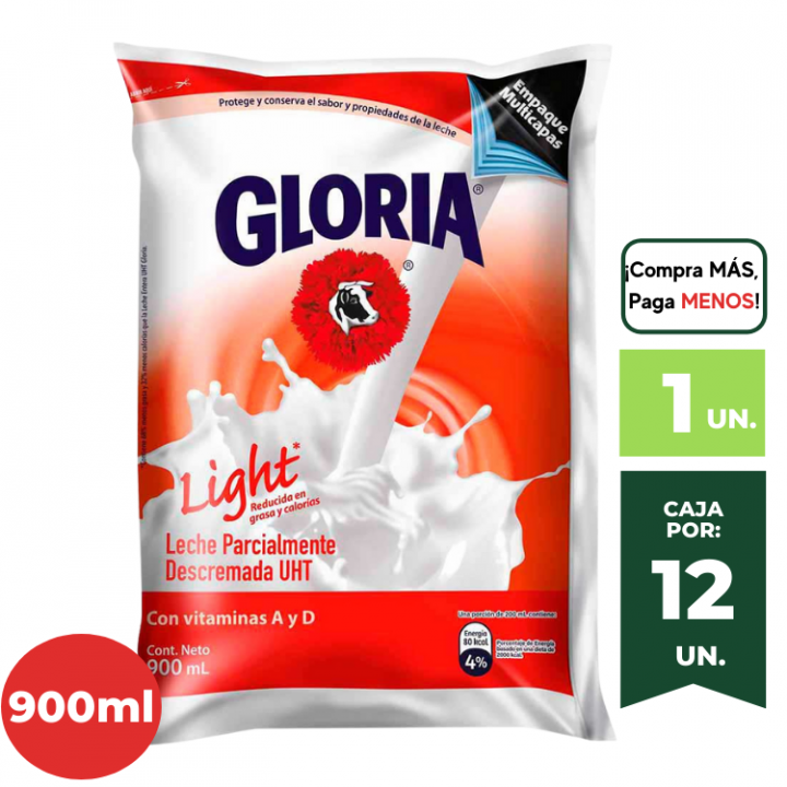 Leche UHT GLORIA Light Bolsa 900ml.