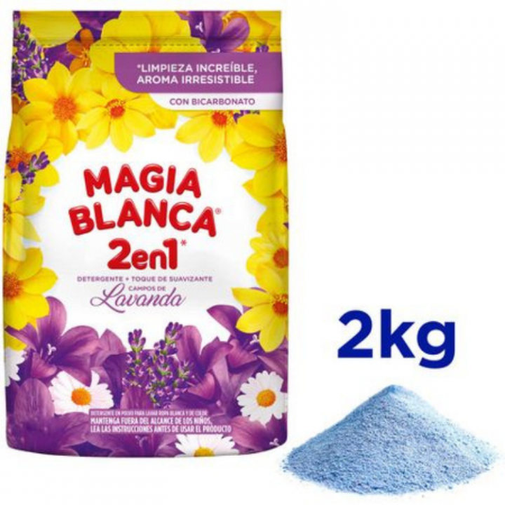 Detergente en polvo MAGIA BLANCA 2 en 1 Flores para mis Amores Bolsa 2Kg.