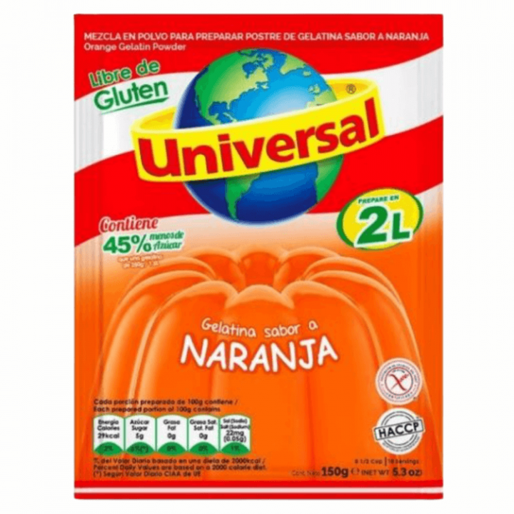 Gelatina UNIVERSAL Sabor Naranja Bolsa 150g.