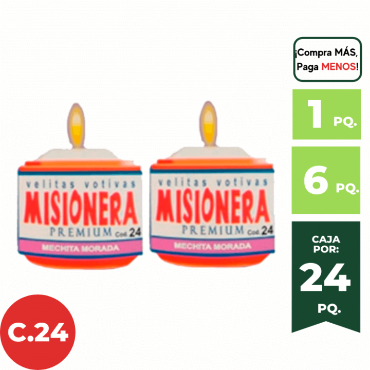 Velas Votivas Cod. 24 MISIONERAS Paquete 2 Un.