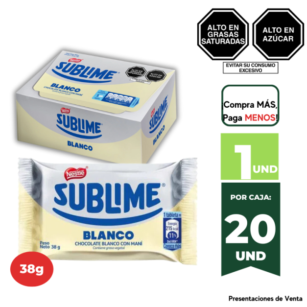 Chocolate SUBLIME Sonrisa con Leche y Maní 38g.